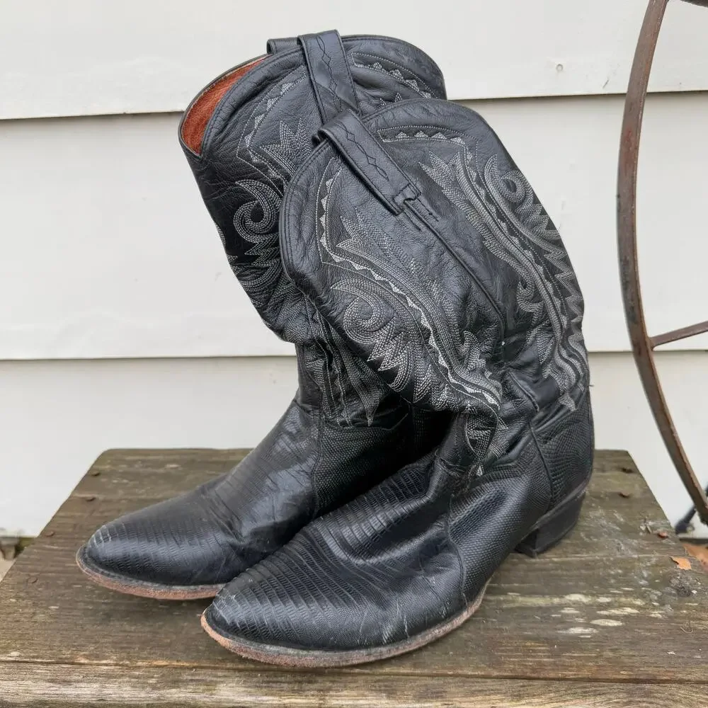 Dan Post Men's Raliegh Western Boots Black Teju Lizard Leather DP2350R 10 1/2 D